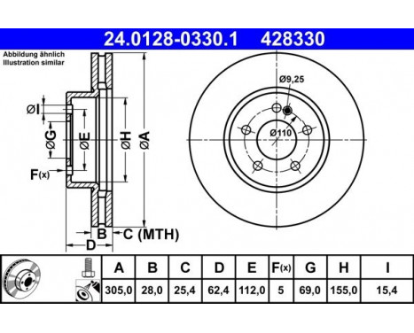 Disque de frein 24.0128-0330.1 ATE, Image 2