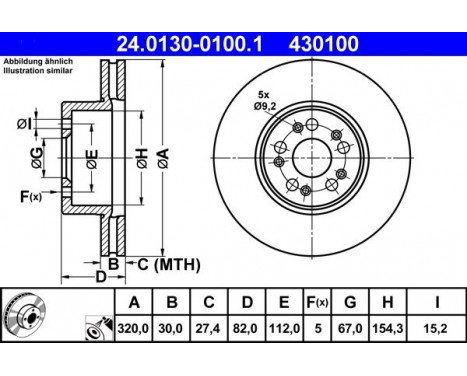 Disque de frein 24.0130-0100.1 ATE