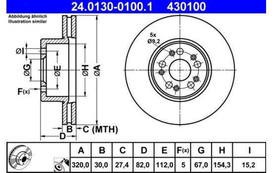 Disque de frein 24.0130-0100.1 ATE