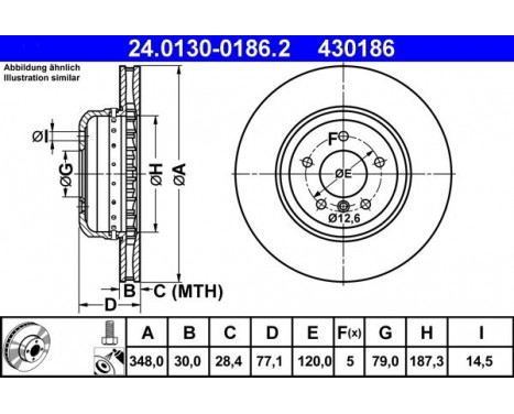 Disque de frein 24.0130-0186.2 ATE, Image 2