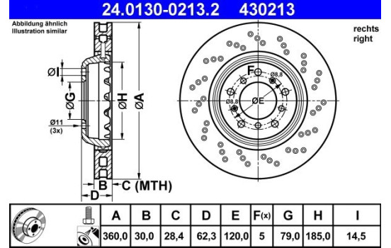 Disque de frein 24.0130-0213.2 ATE, Image 2