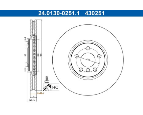 Disque de frein 24.0130-0251.1 ATE, Image 2