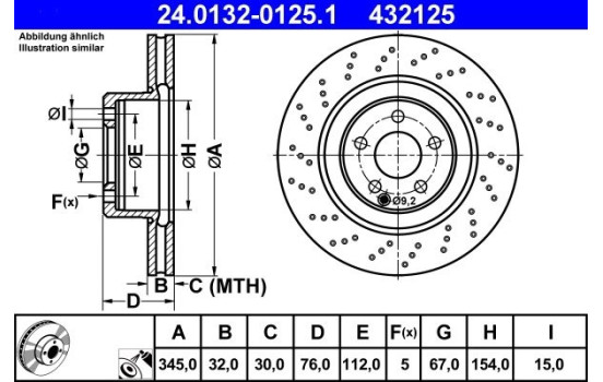 Disque de frein 24.0132-0125.1 ATE, Image 2