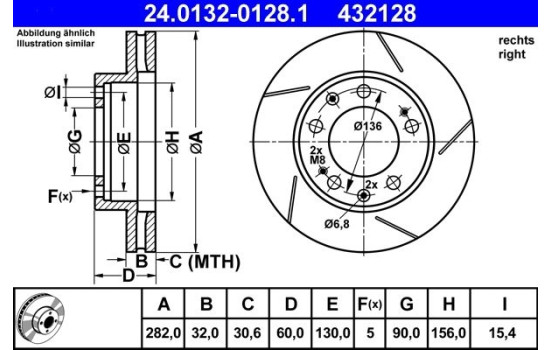 Disque de frein 24.0132-0128.1 ATE, Image 2