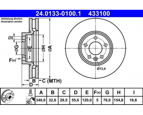 Disque de frein 24.0133-0100.1 ATE