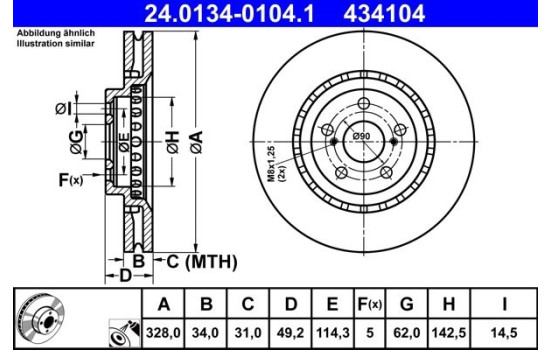 Disque de frein 24.0134-0104.1 ATE