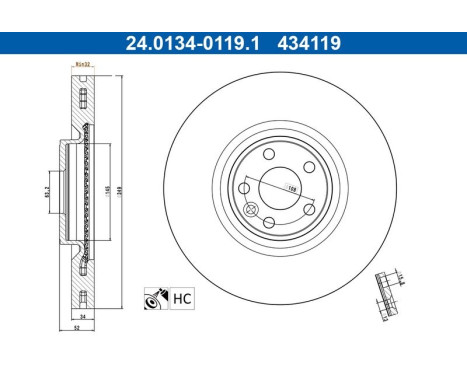 Disque de frein 24.0134-0119.1 ATE