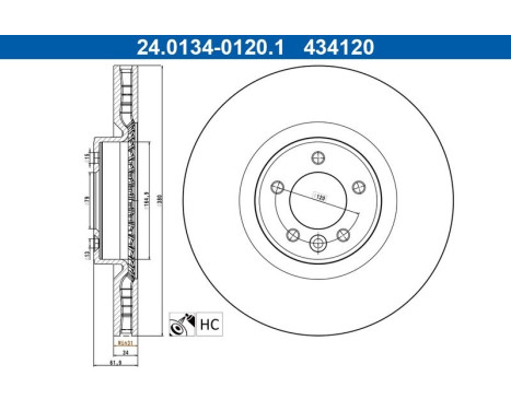 Disque de frein 24.0134-0120.1 ATE