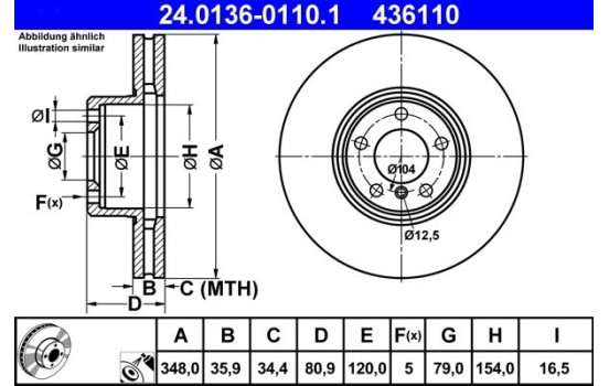 Disque de frein 24.0136-0110.1 ATE, Image 2