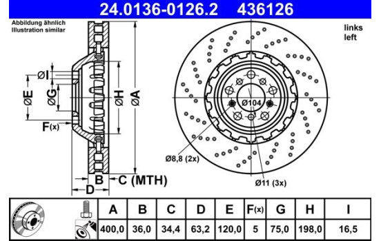 Disque de frein 24.0136-0126.2 ATE