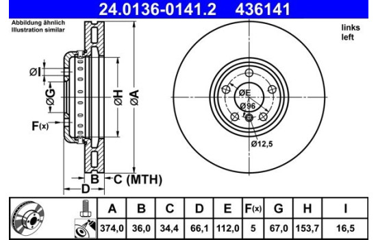 Disque de frein 24.0136-0141.2 ATE