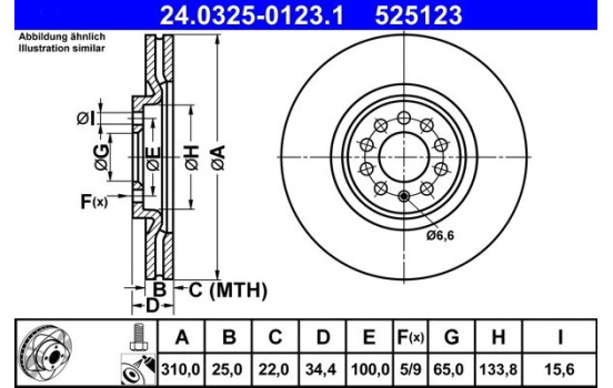 Disque de frein 24.0325-0123.1 ATE, Image 3