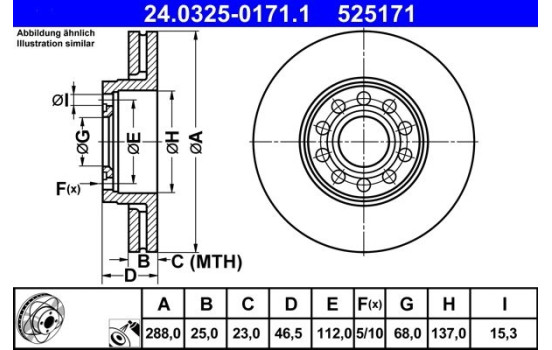 Disque de frein 24.0325-0171.1 ATE, Image 3