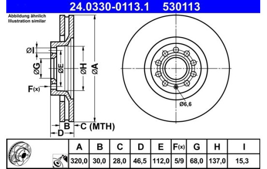 Disque de frein 24.0330-0113.1 ATE, Image 3