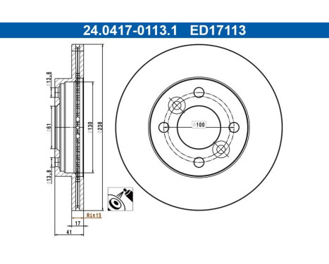 Disque de frein 24.0417-0113.1 ATE