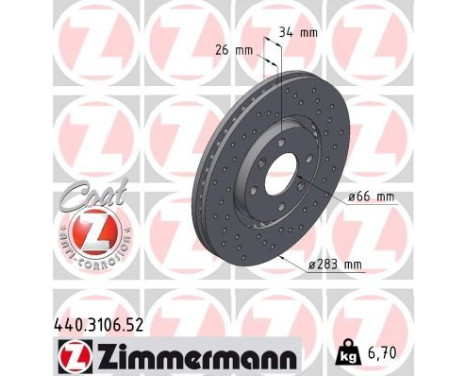 Disque de frein 440.3106.52 Zimmermann, Image 2
