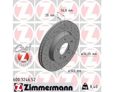 Disque de frein 600.3246.52 Zimmermann, Image 2