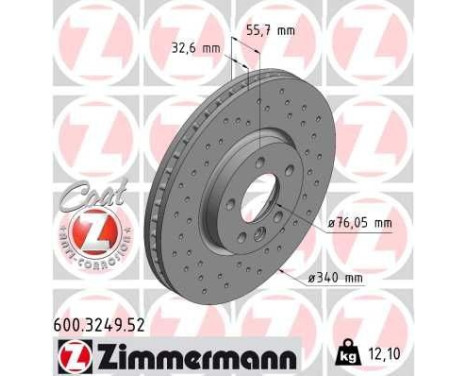 Disque de frein 600.3249.52 Zimmermann, Image 2