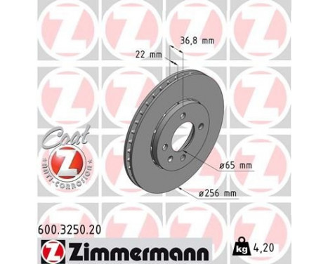 Disque de frein 600.3250.20 Zimmermann, Image 2