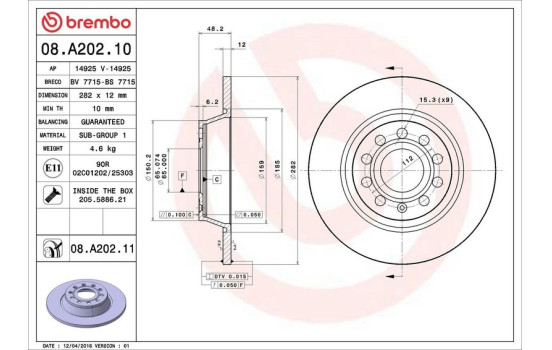 Disque de frein arrière 08A20210 Brembo, Image 3