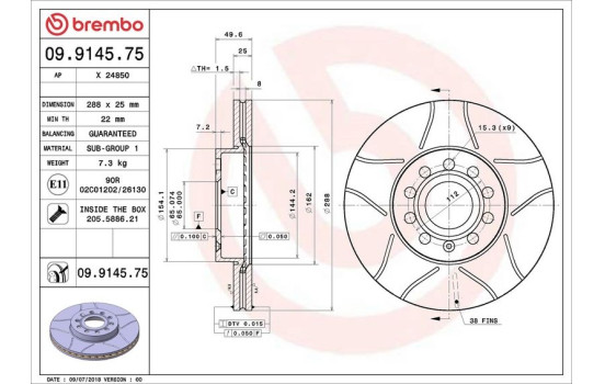 Disque de frein avant Brembo 09.9145.75, Image 3