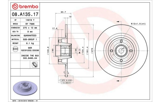 Disque de frein BEARING DISC LINE 08.A135.17 Brembo, Image 3