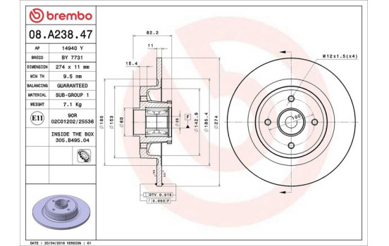 Disque de frein BEARING DISC LINE 08.A238.47 Brembo, Image 2
