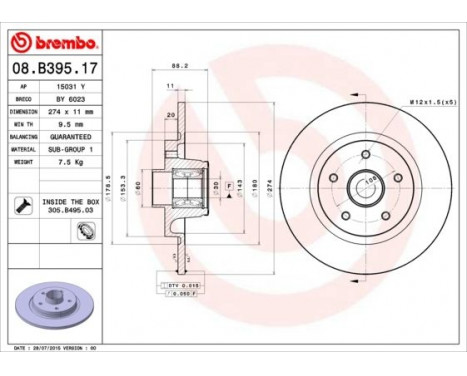 Disque de frein BEARING DISC LINE 08.B395.17 Brembo, Image 2