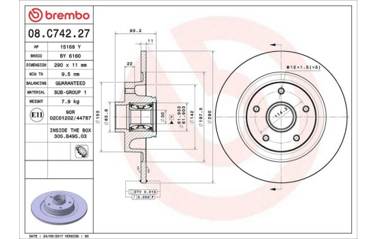 Disque de frein BEARING DISC LINE 08.C742.27 Brembo