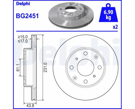Disque de frein BG2451 Delphi