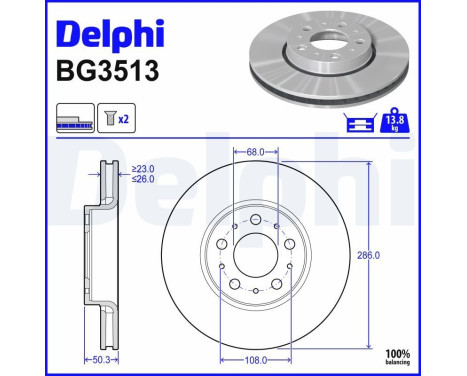 Disque de frein BG3513 Delphi