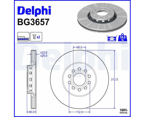 Disque de frein BG3657 Delphi