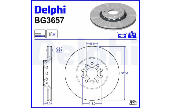 Disque de frein BG3657 Delphi