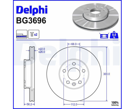 Disque de frein BG3696 Delphi