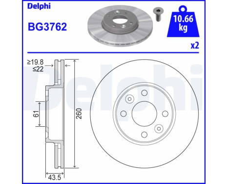 Disque de frein BG3762 Delphi