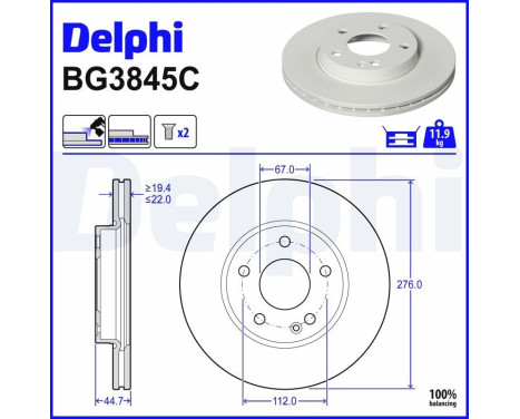 Disque de frein BG3845C Delphi