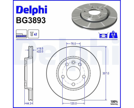 Disque de frein BG3893 Delphi