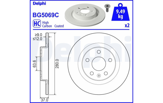 Disque de frein BG5069C Delphi