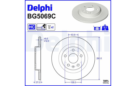 Disque de frein BG5069C Delphi