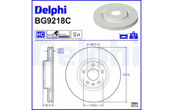 Disque de frein BG9218C Delphi