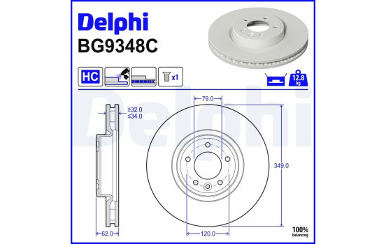 Disque de frein BG9348C Delphi