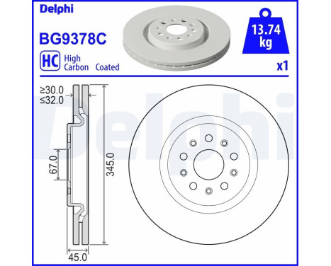 Disque de frein BG9378C Delphi