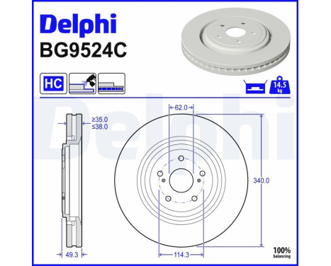 Disque de frein BG9524C Delphi