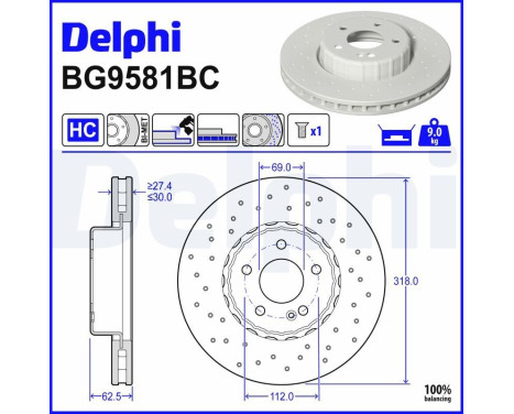 Disque de frein BG9581BC Delphi
