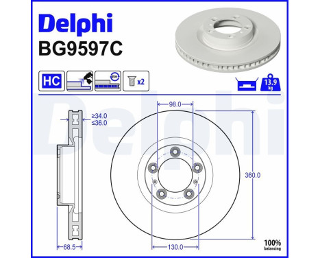 Disque de frein BG9597C Delphi