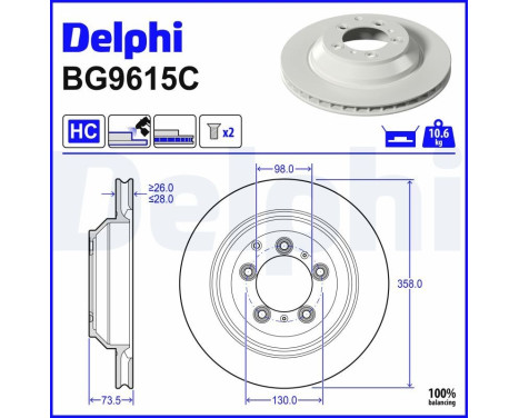 Disque de frein BG9615C Delphi