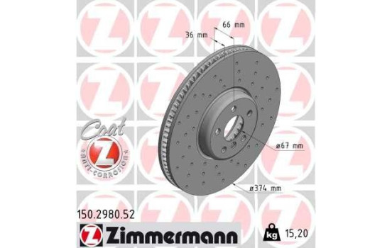 Disque de frein BMW (disque non composite) GAUCHE Coat Z 150.2980.52 Zimmermann