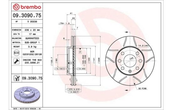 Disque de frein BREMBO MAX LINE 09.3090.75, Image 4