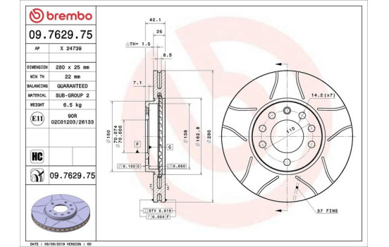 Disque de frein BREMBO MAX LINE 09.7629.75, Image 4