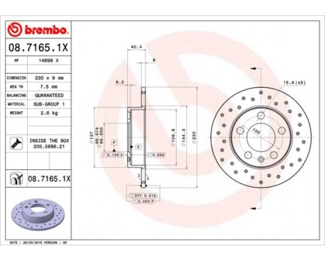 Disque de frein BREMBO XTRA LINE 08.7165.1X, Image 2